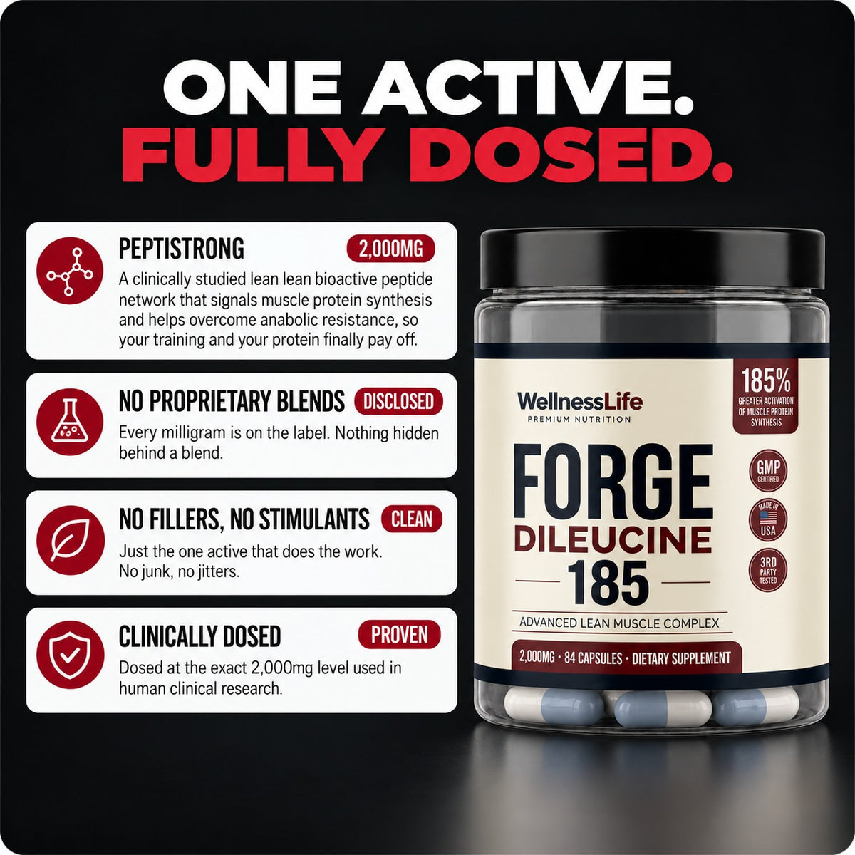 FORGE 185 muscle protein synthesis support, 2,000mg per serving